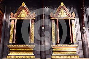 Windows detail. Wat Tha Sai. Thai Mueang. Thai Mueang district. Phang Nga province. Thailand