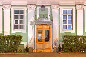 Windows, door on night facade of Saint Petersburg State University