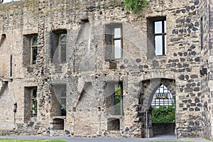 Windows and entrance of the castle ruins in Andernach