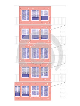 Windows and escape stairs outside pink building vector design
