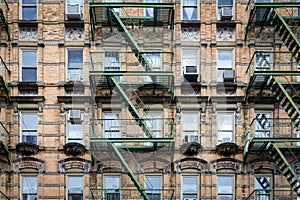 Windows and Fire Escape on Old Building in New York City