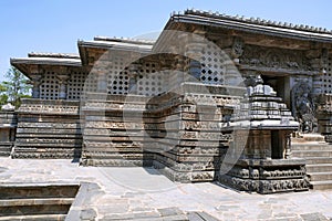 Windows and friezes, small towers, Shantaleswara shrine, Hoysaleshvara Temple, Halebid, Karnataka, view from East.