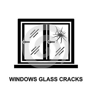Windows glass crack icon. Broken glass with cracks isolated on background