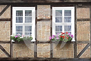 Windows on a half-timbered house