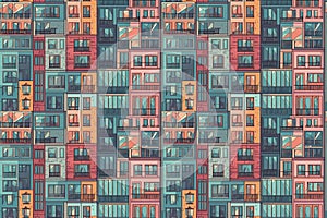 Windows of high-rise buildings with habitable apartment, concept of Urbanization, created with Generative AI technology