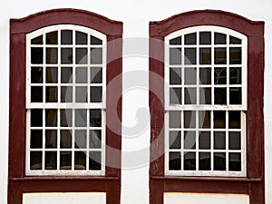 Windows of a house facade at Tiradentes, Brazil
