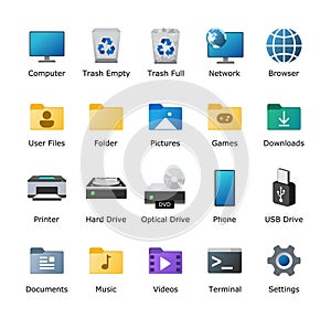 Windows 11 icons pack. Microsoft inspired desktop icon. Computer UI customization. Folder shortcuts. Vector illustration. photo