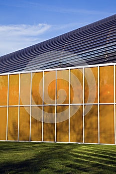 Windows of IIT building and covered train route