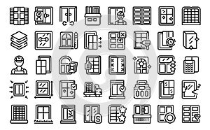 Windows installer icons set outline vector. Glass frame production