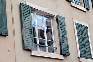Windows of Medieval Style Building Located in Switzerland