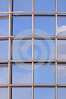 windows and metal structure on the wall of modern buildings of business centers. Background texture modern