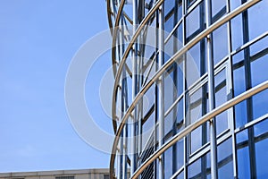 windows and metal structure on the wall of modern buildings of business centers. Background texture modern