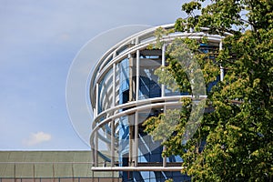 windows and metal structure on the wall of modern buildings of business centers. Background texture modern