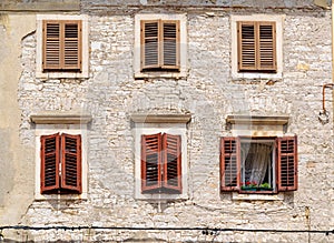 Windows near the town square in Pula Croatia