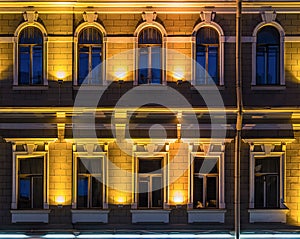 Windows on night facade of office building