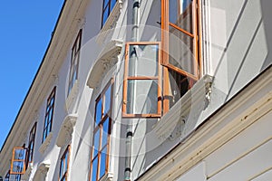 Windows in old building, Bratislava, Slovakia, Europe