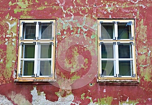 Windows and old cracked wall
