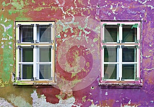 Windows and old cracked wall