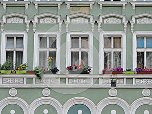 Windows of old house in Karlovy Vary, Czech Republic