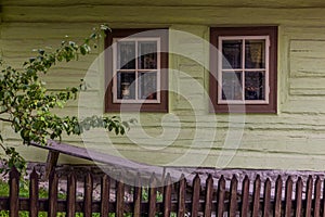 Windows of an old house in Vlkolinec village in Nizke Tatry mountains, Slovak