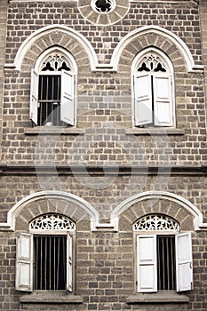 Windows in the old part of Pune, Maharashtra, India