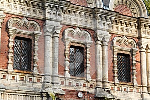 Windows of an old Russian church in the central part of Russia in the Lipetsk region in the village of Berezovka.