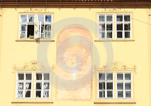 Windows with painting on wall