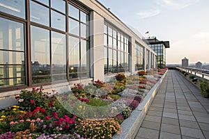 Windows and a Part of Rooftop with Colorful Flowers photo