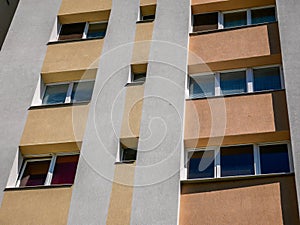 Windows on renewed tower apartment bulding photo