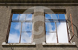 Windows in a roofless old house