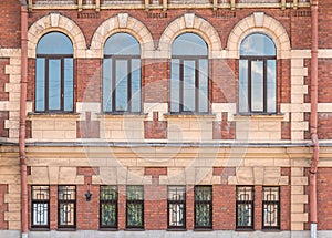 Windows in a row on facade of apartment building