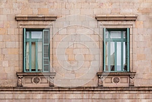 Windows in row on facade of historic building