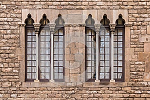 Windows in row on facade of historic building