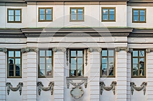 Windows in row on facade of historic building