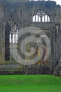 Windows and ruins at Melrose Abbey Scotland