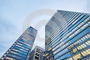 Windows of skyscraper business office buildings, Corporate building in Tokyo City, Japan.