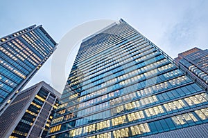 Windows of skyscraper business office buildings.