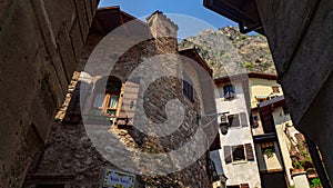 Windows of stone houses in Limone