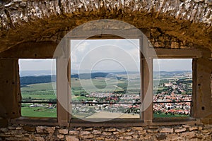 Windows view on Podhradie from castle ruins of Spisky castle in Slovakia