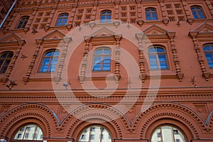 windows in vintage old building close up. russia moscow