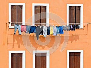 Windows with washing hung on drying