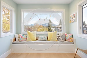 windowseat nook in a spacious kids room with view