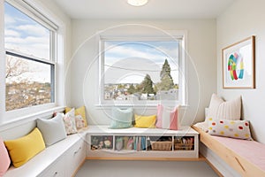 windowseat nook in a spacious kids room with view