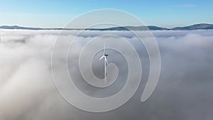 Windpower turbines in the fog in County Donegal - Ireland