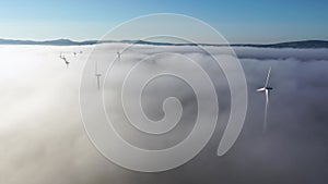 Windpower turbines in the fog in County Donegal - Ireland