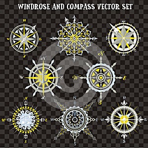 Windrose and Compass vector set for Map builder and cartography vector illustrations