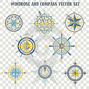 Windrose and Compass vector set for Map builder and cartography vector illustrations