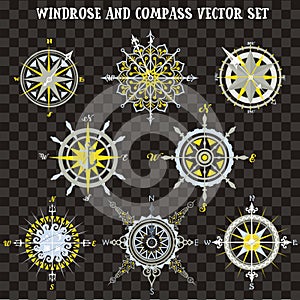 Windrose and Compass vector set for Map builder and cartography vector illustrations photo