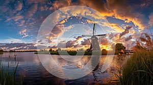 Winds of Twilight: Dutch Windmill Silhouette