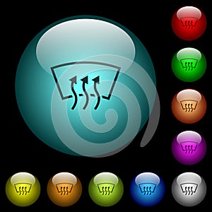 Windshield defrost icons in color illuminated glass buttons